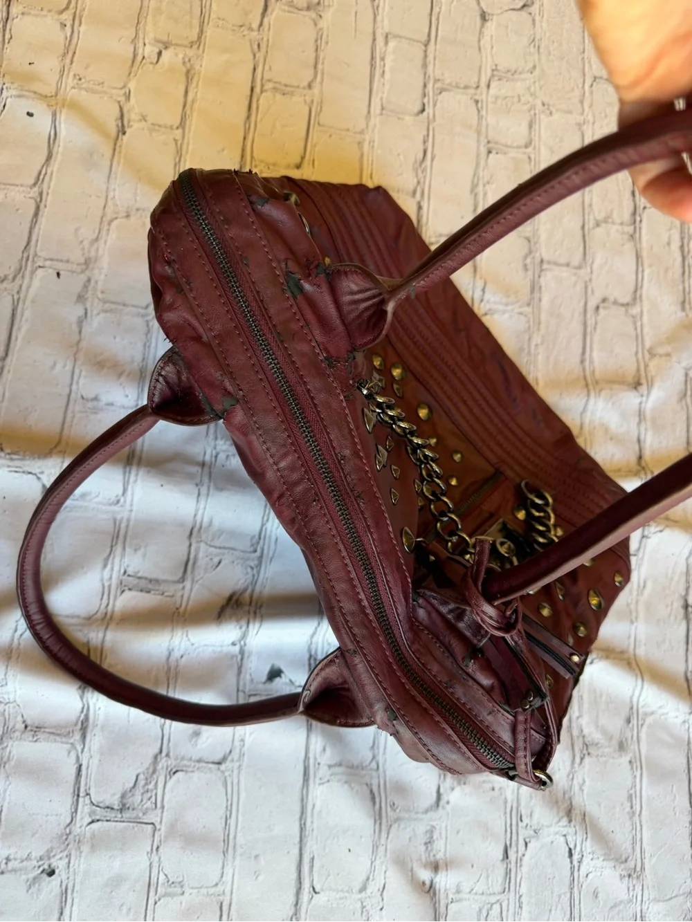 Y2K Affliction Edgy Studded Handbag Purse Tote Steampunk Metal Bag Emo Goth Rock